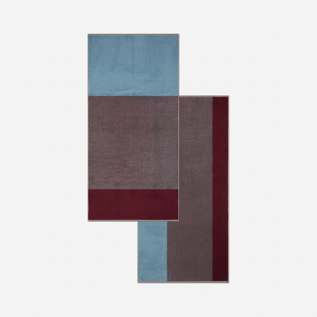 Lex Pott Bath Towel Set - Sky Blue/Bordeaux