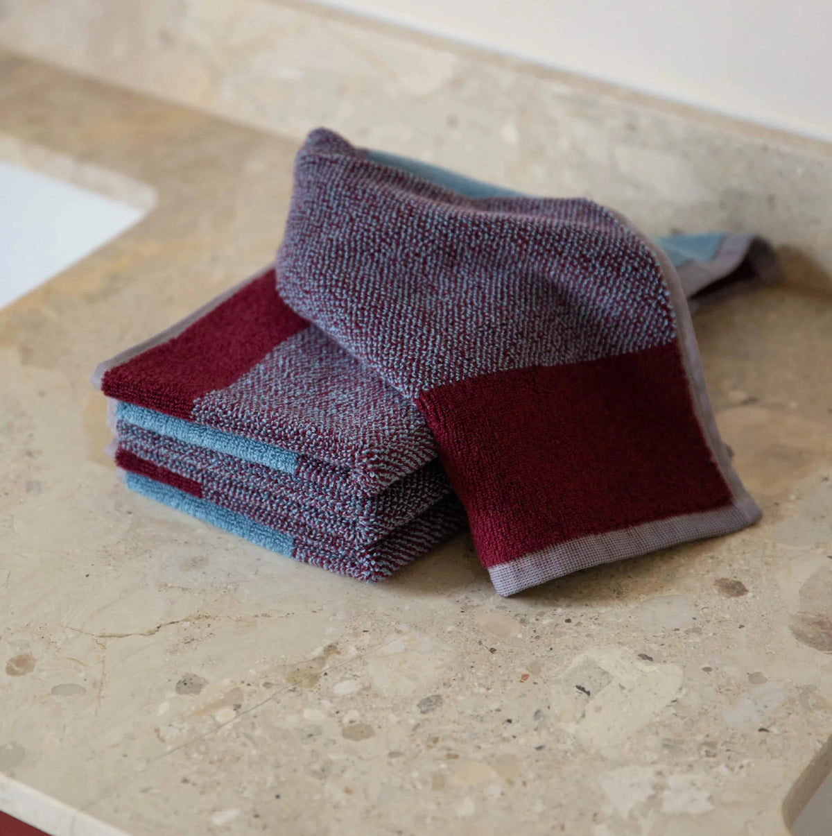Lex Pott Guest Towel Set - Sky Blue/Bordeaux