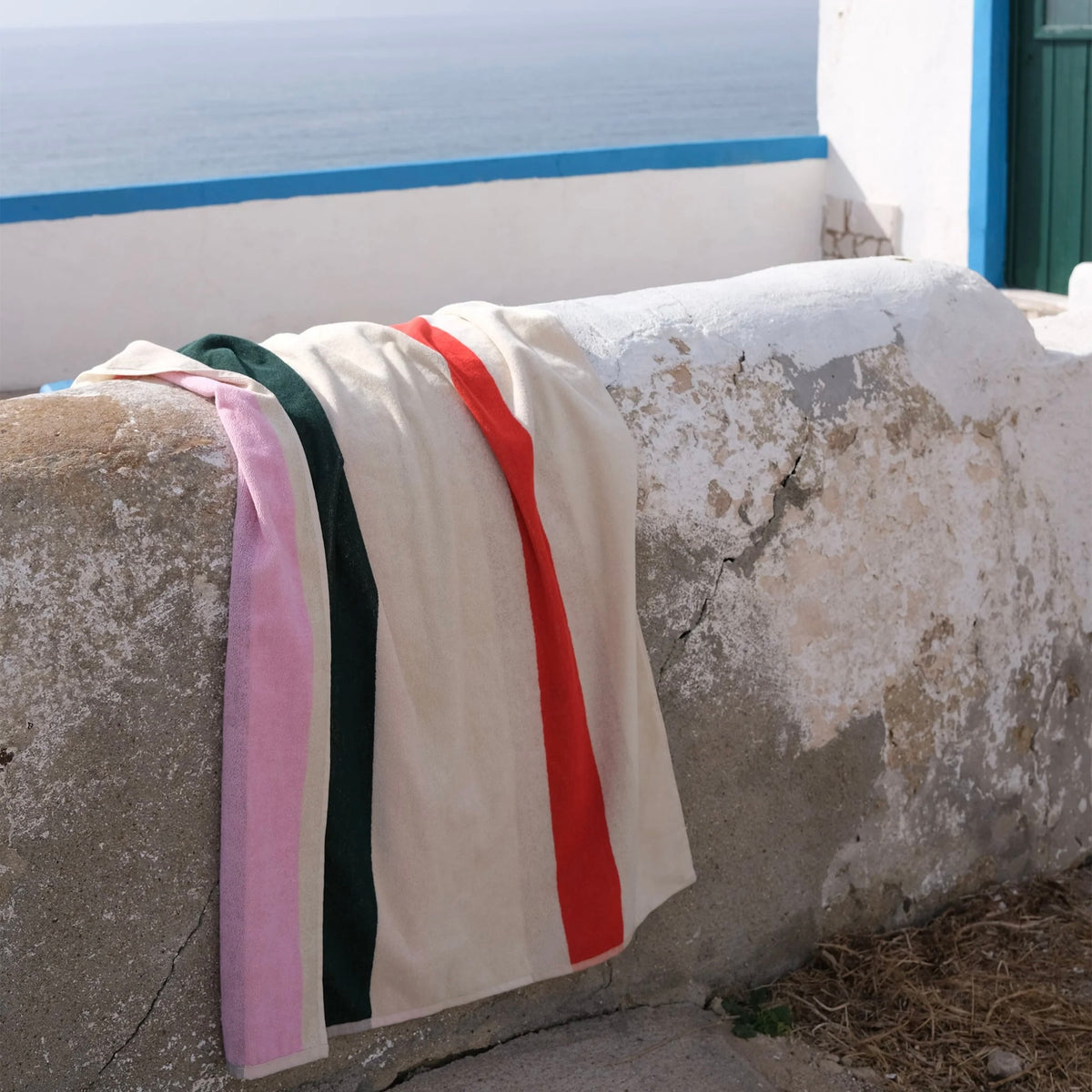 Martens & Martens Bath Sheet/Beach Towel - Red Dark Green Toffee Pink