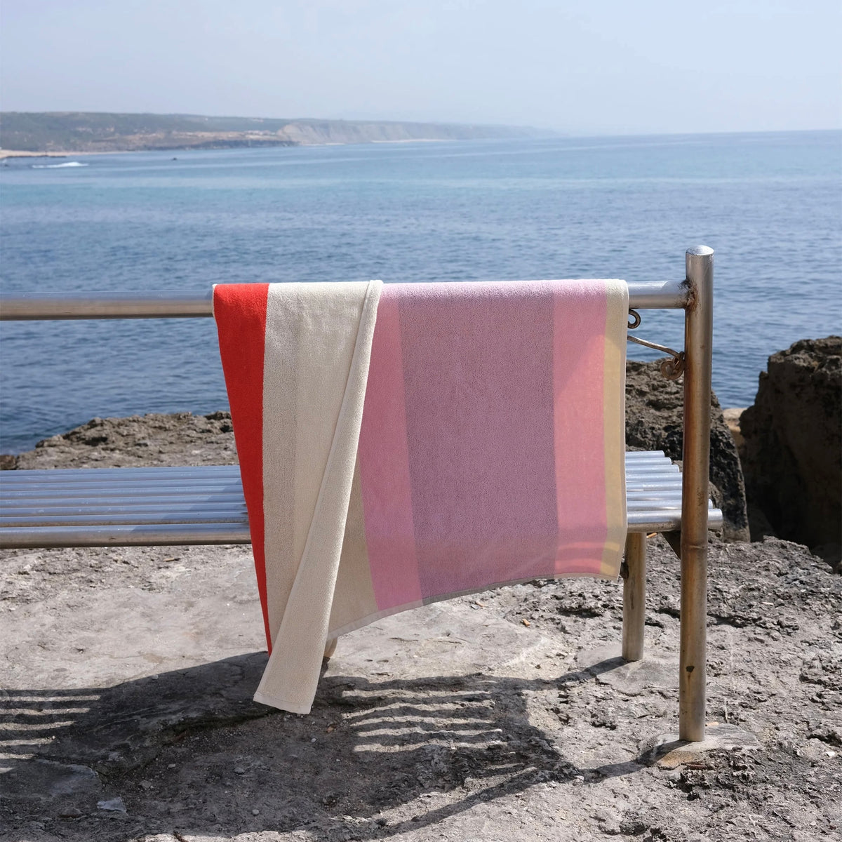 Martens & Martens Bath Sheet/Beach Towel - Red Dark Green Toffee Pink