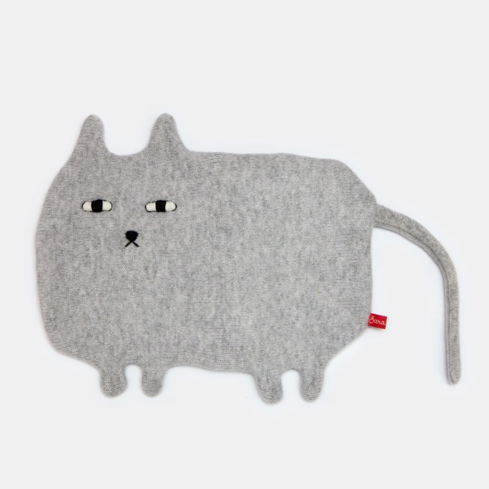 Ernest Grey Cat Hot Water Bottle Cover and Bottle