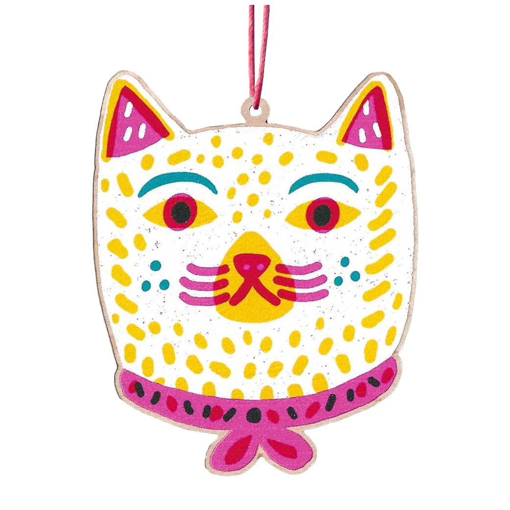Cat Wearing Ribbon Printed Wooden Ornament