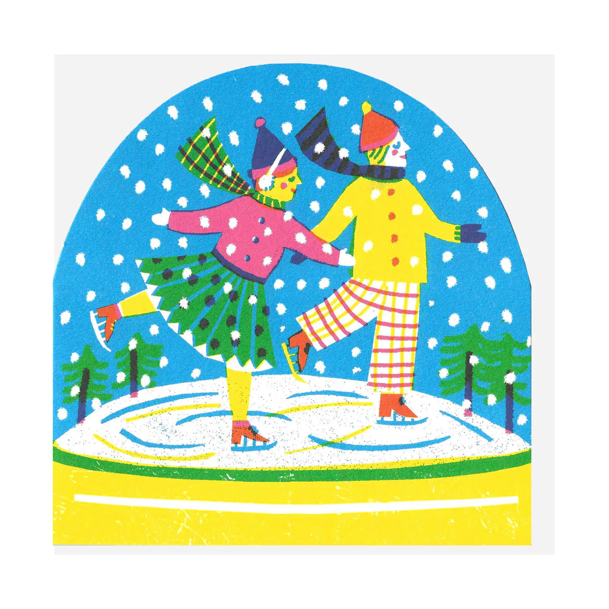 Ice Skaters Snowglobe Card