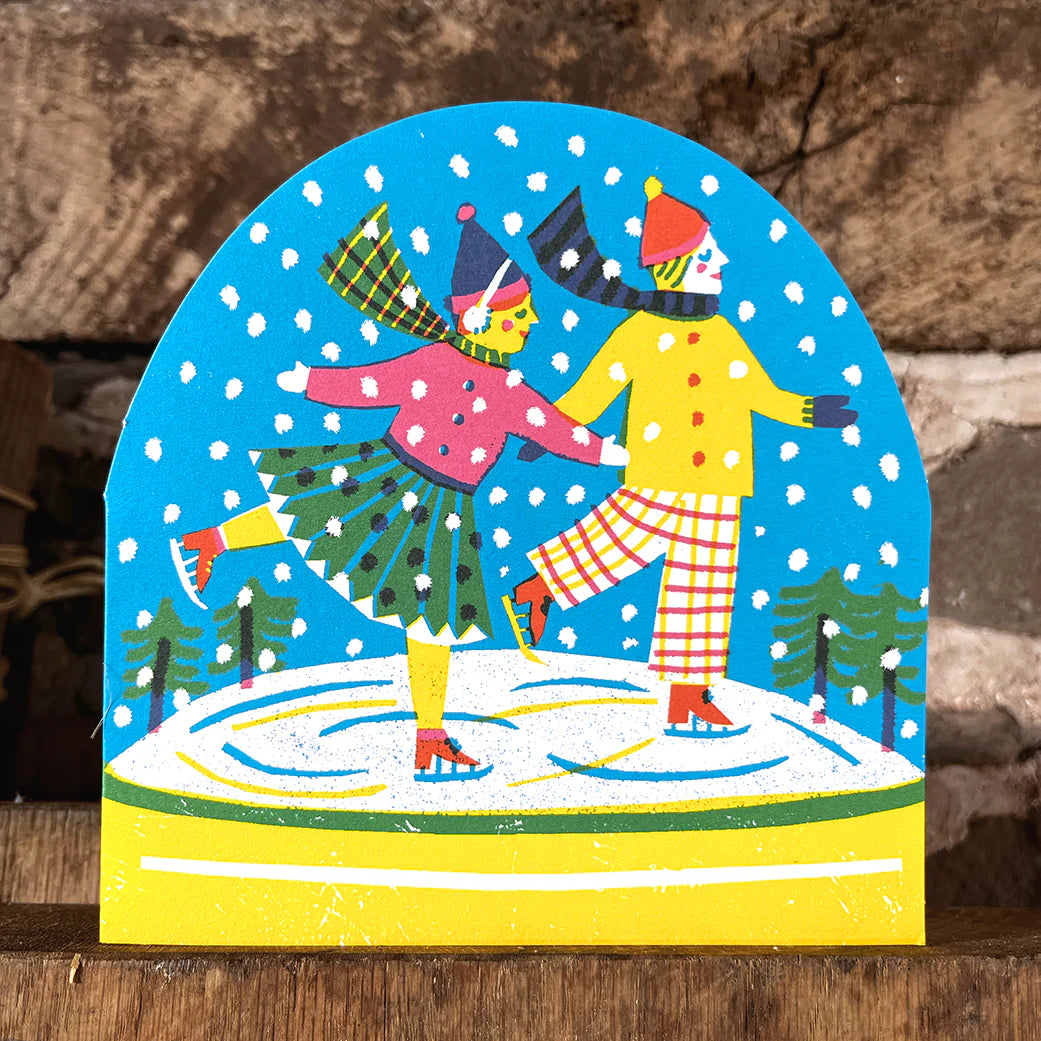 Ice Skaters Snowglobe Card