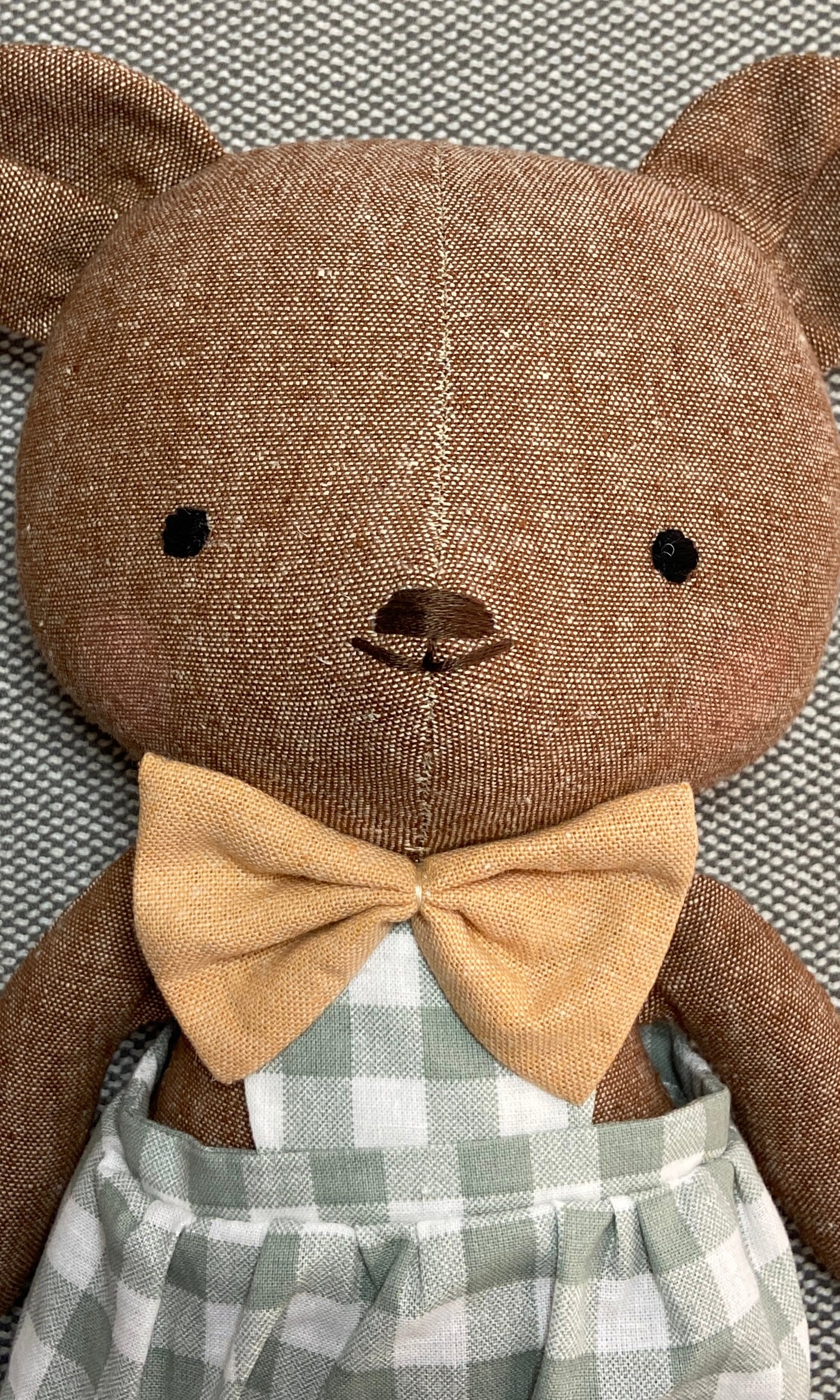 Bear Heirloom Doll in a Sage Vichy Jumpsuit