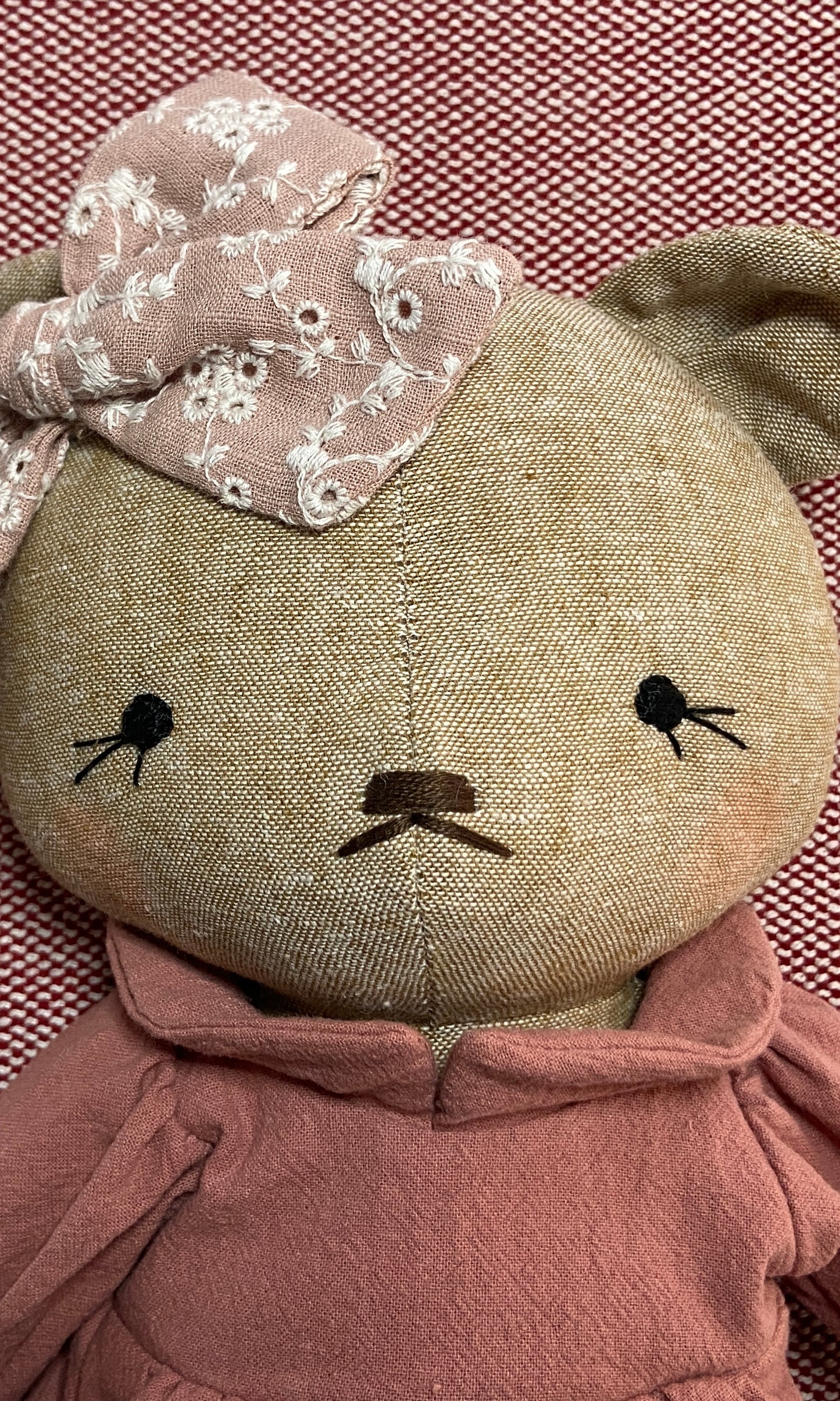 Bear Heirloom Doll in a Dusty Rose Romper