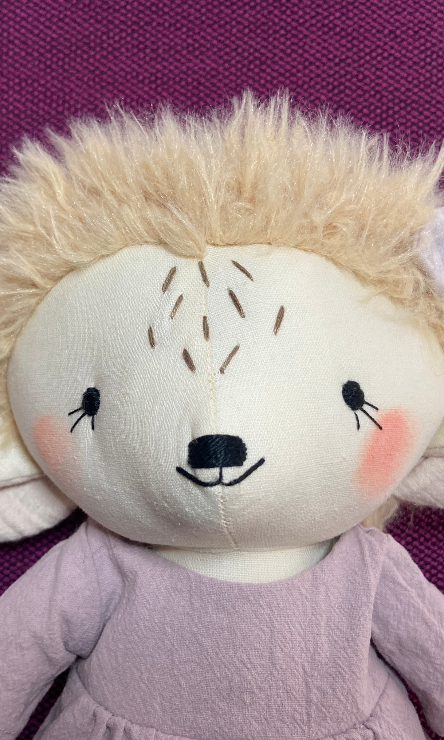 Hedgehog Heirloom Doll in a Lavender Jumpsuit