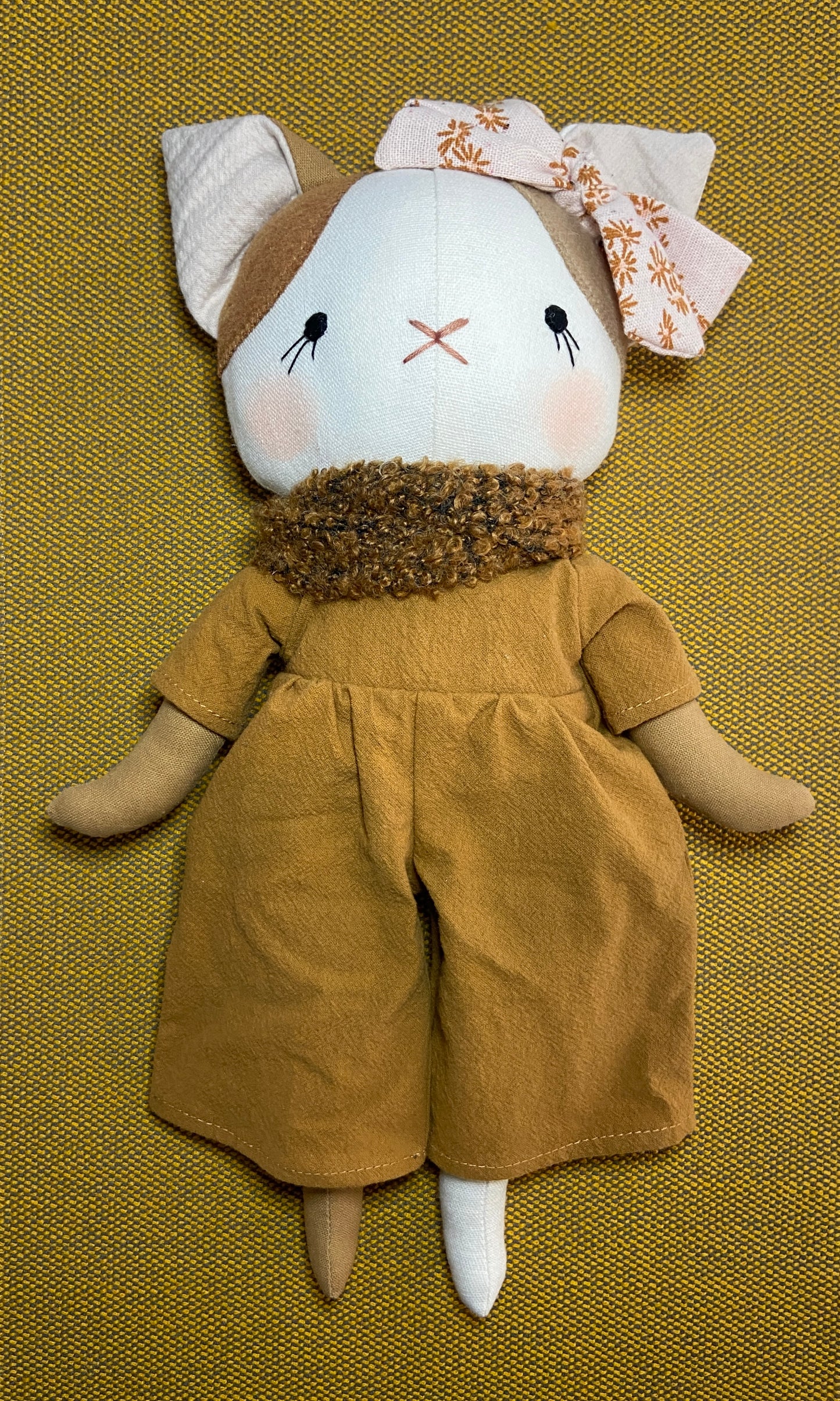Cat Heirloom Doll in an Ocre Jumpsuit