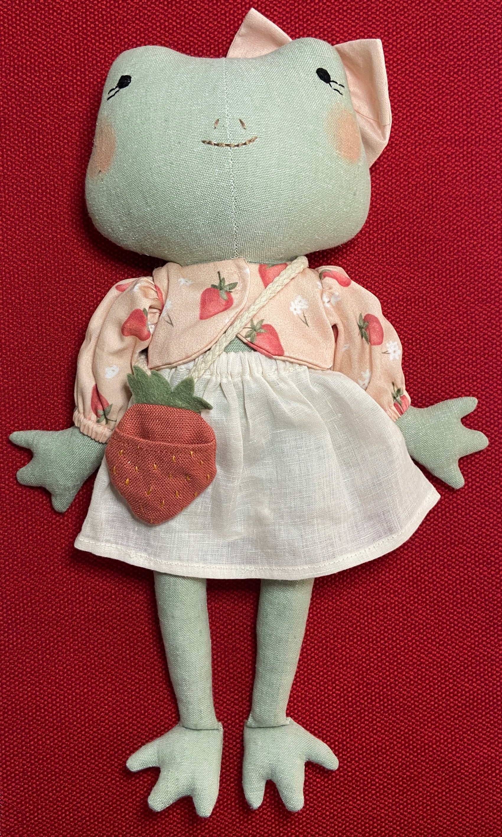 Frog Heirloom Doll with Strawberry Bag