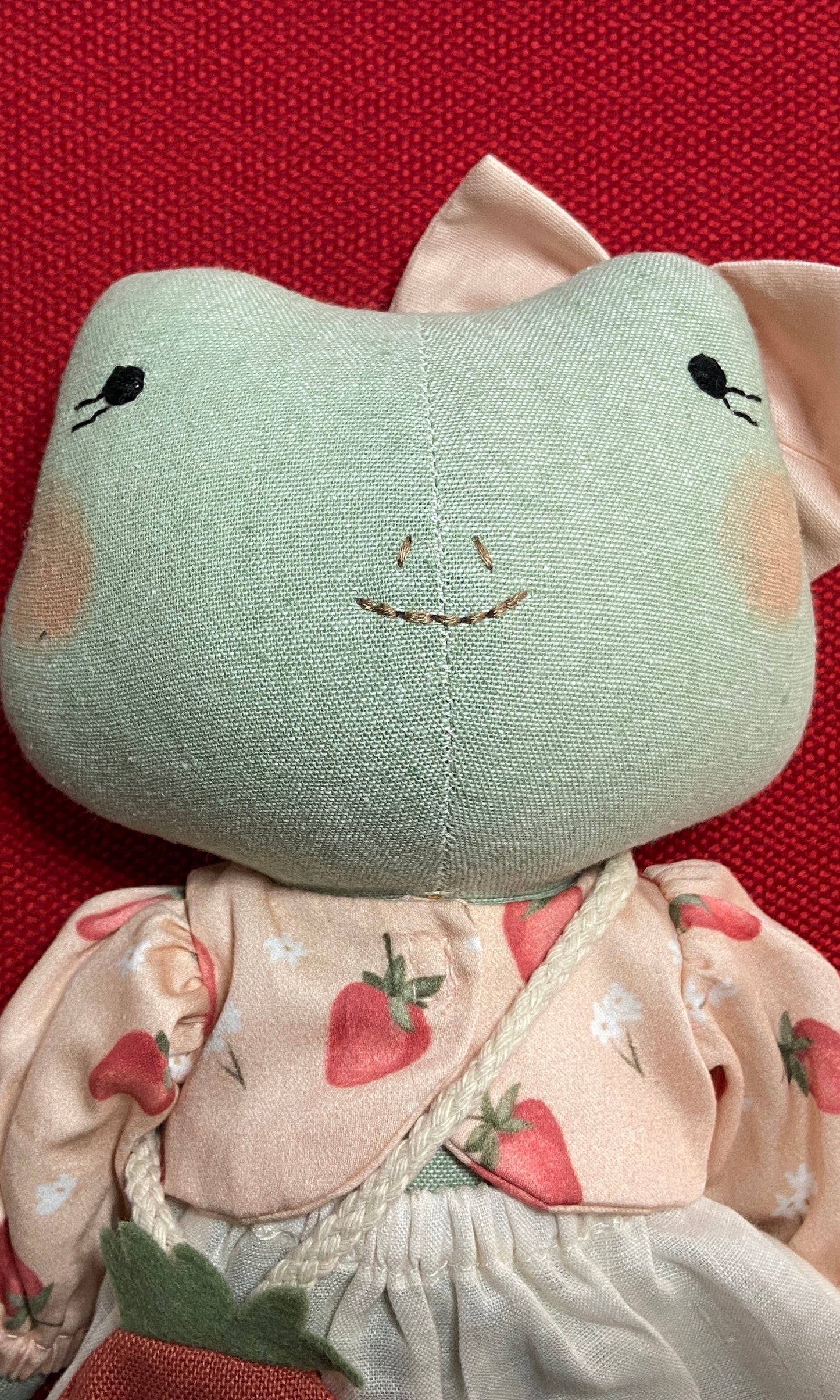 Frog Heirloom Doll with Strawberry Bag