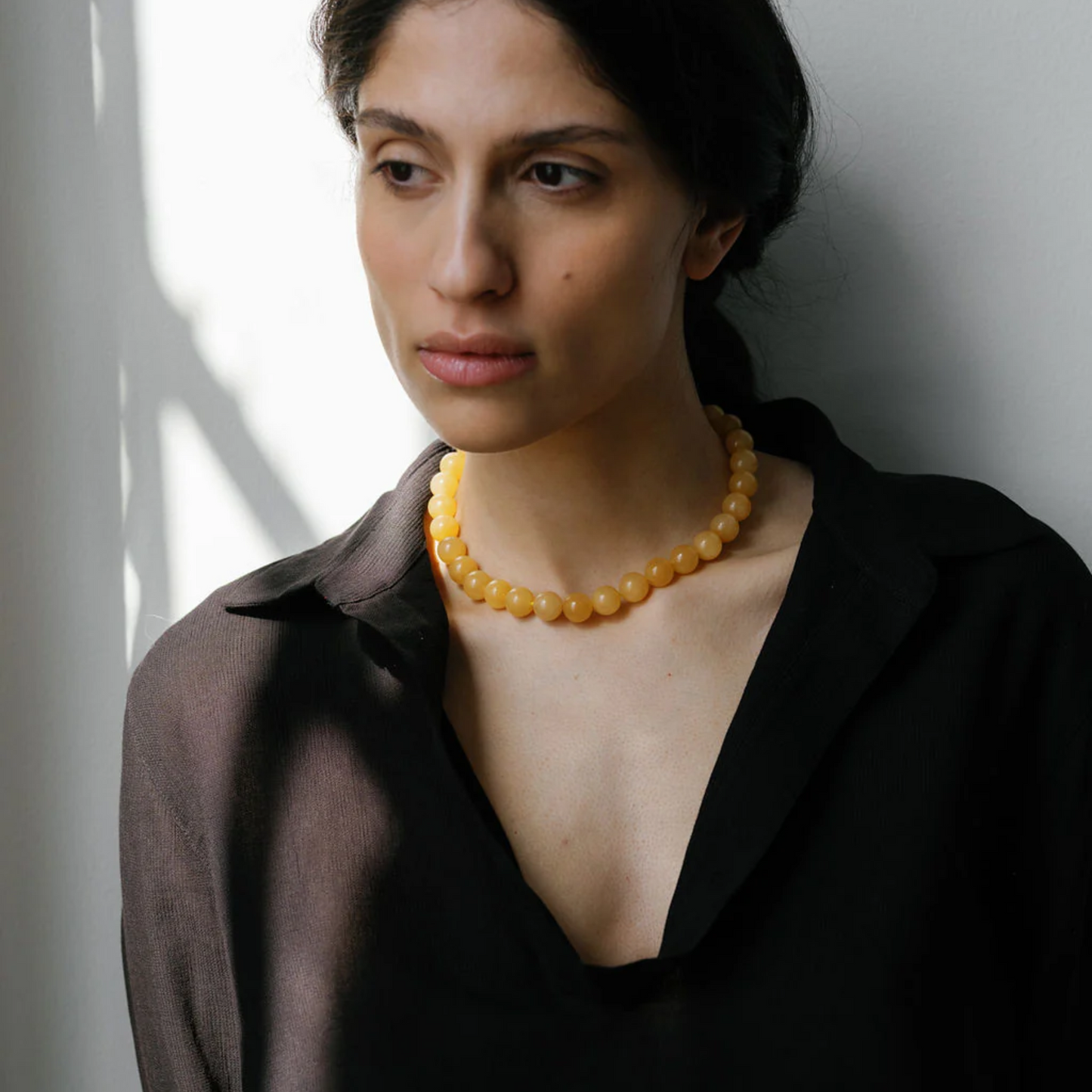 Grande Boule Honey Jade Necklace