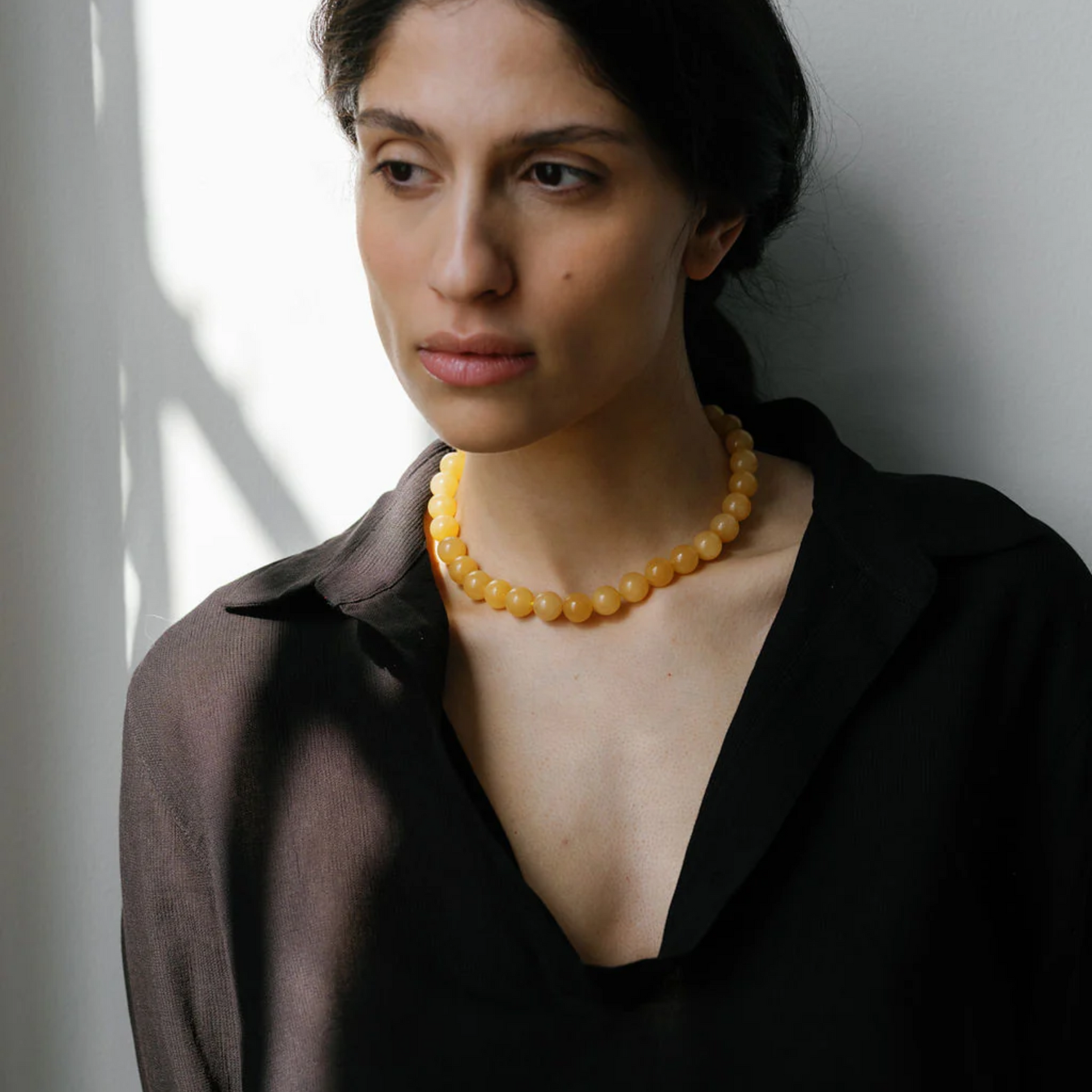 Grande Boule Honey Jade Necklace