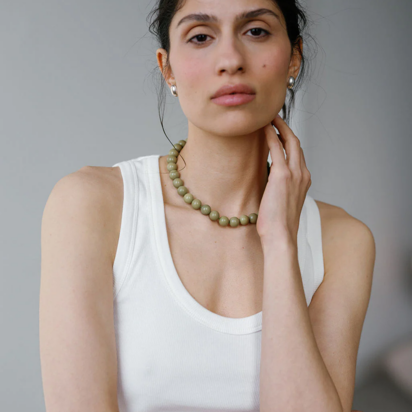Grande Boule Avocado Jasper Necklace