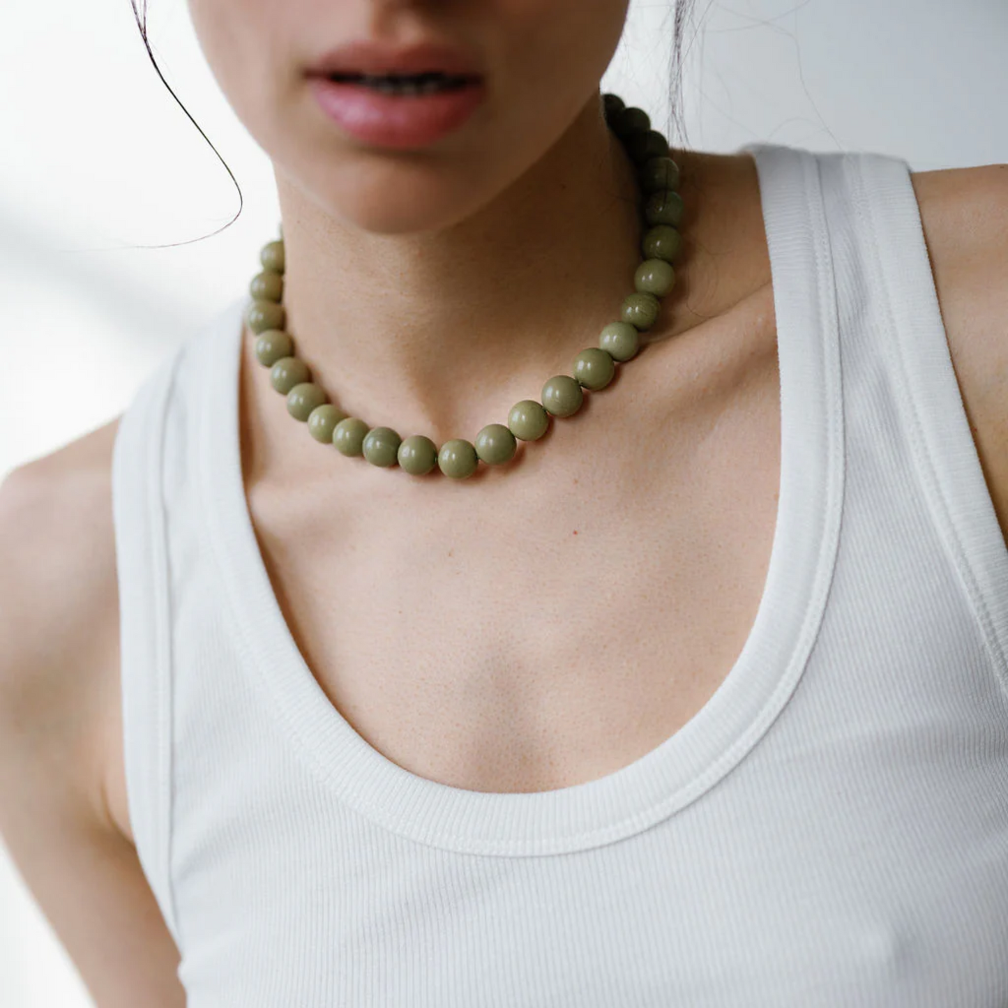Grande Boule Avocado Jasper Necklace