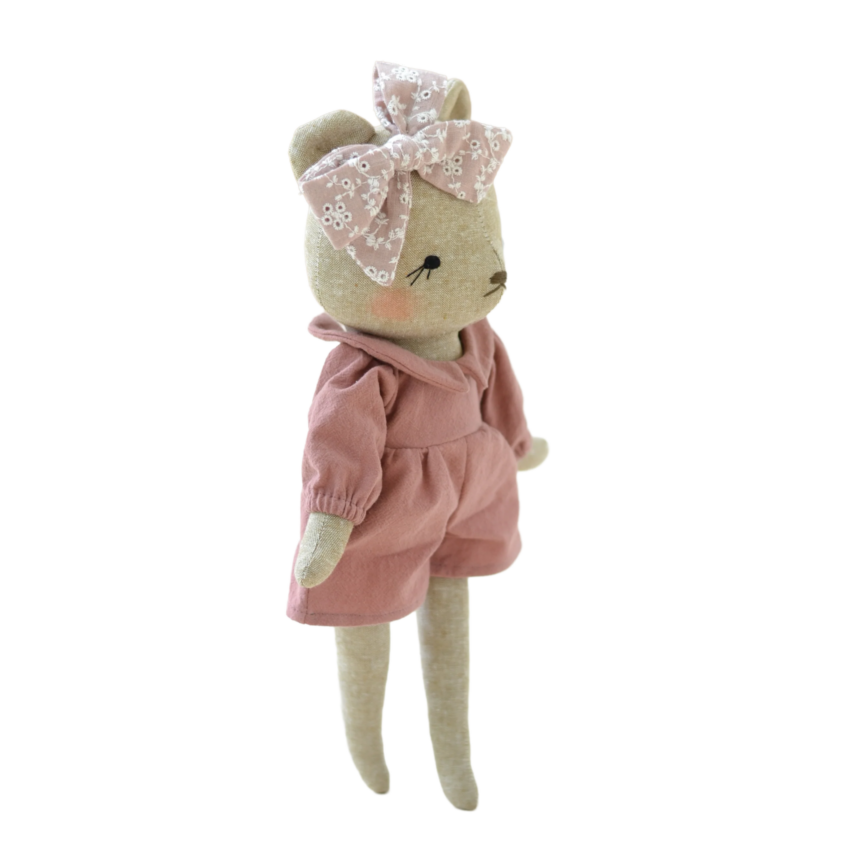 Bear Heirloom Doll in a Dusty Rose Romper