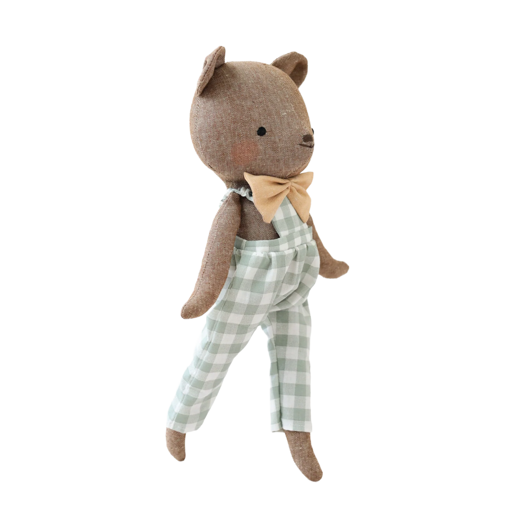 Bear Heirloom Doll in a Sage Vichy Jumpsuit