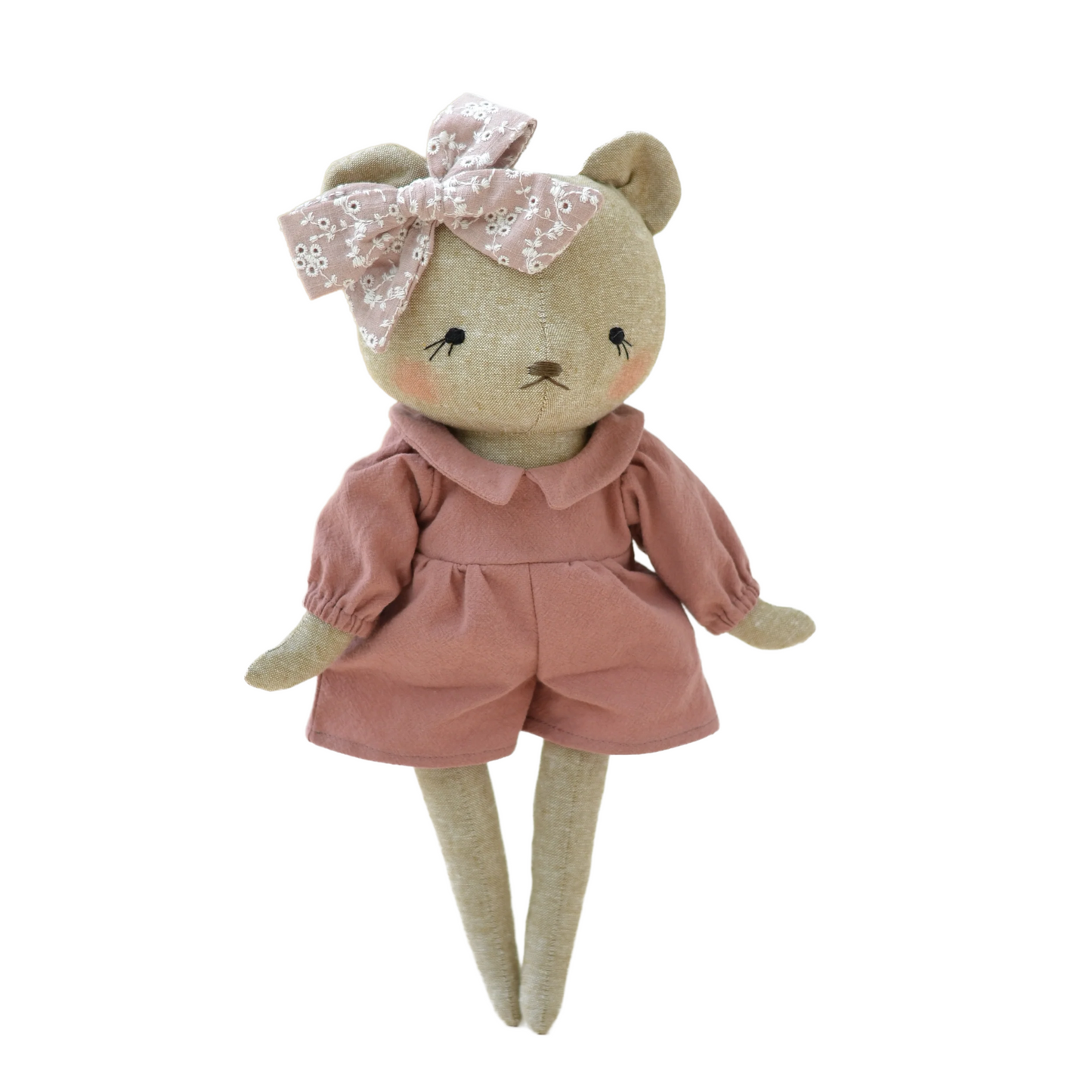 Bear Heirloom Doll in a Dusty Rose Romper