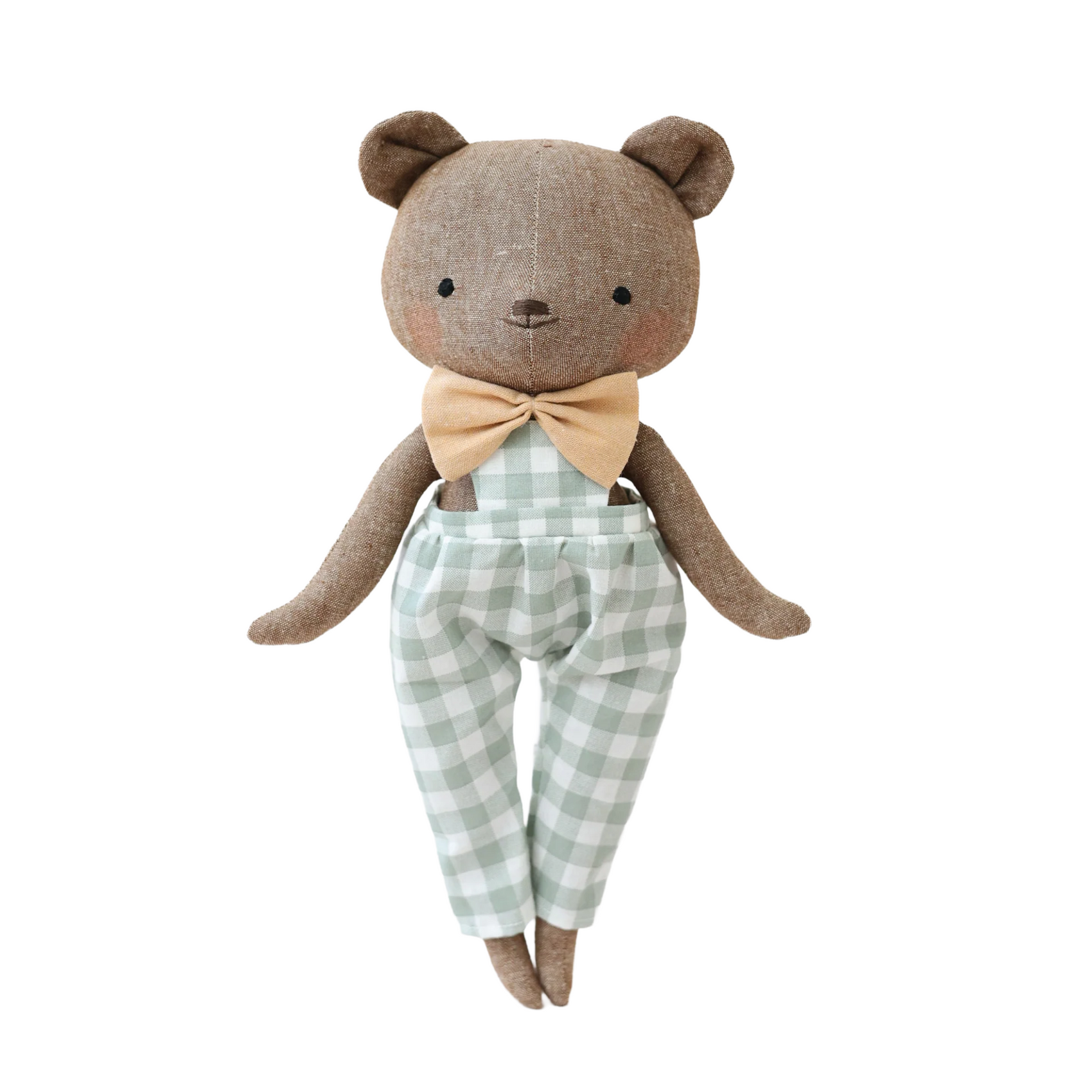 Bear Heirloom Doll in a Sage Vichy Jumpsuit