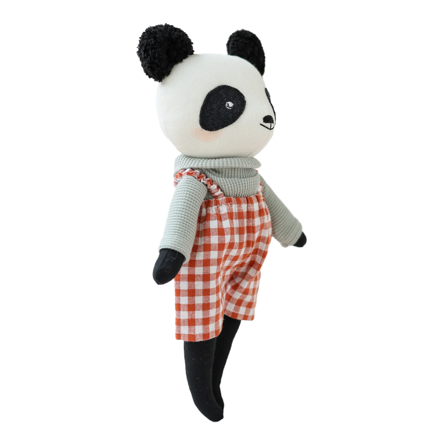 Panda Heirloom Doll in Red Gingham Shorts