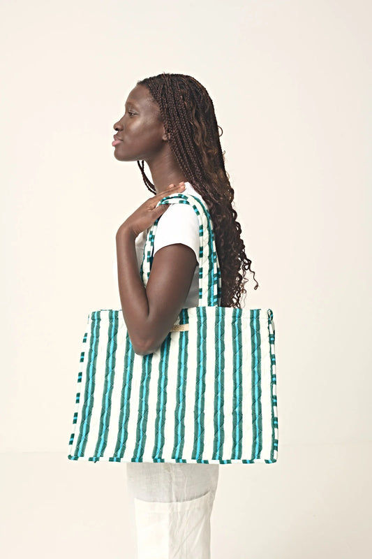 Marseille Blue/Green Quilted Tote