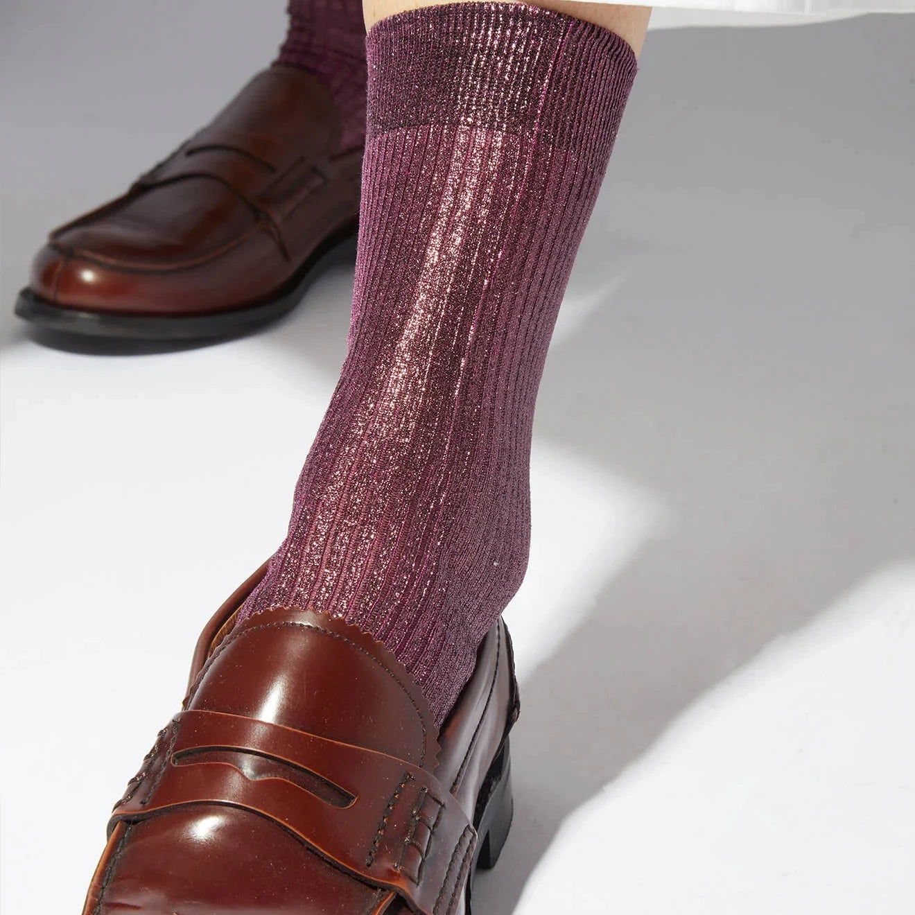 One Ribbed Laminated Socks Bordeaux