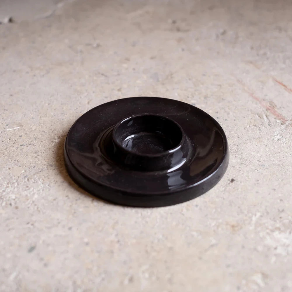 Wide Taper Ceramic Candleholder Glossy Black