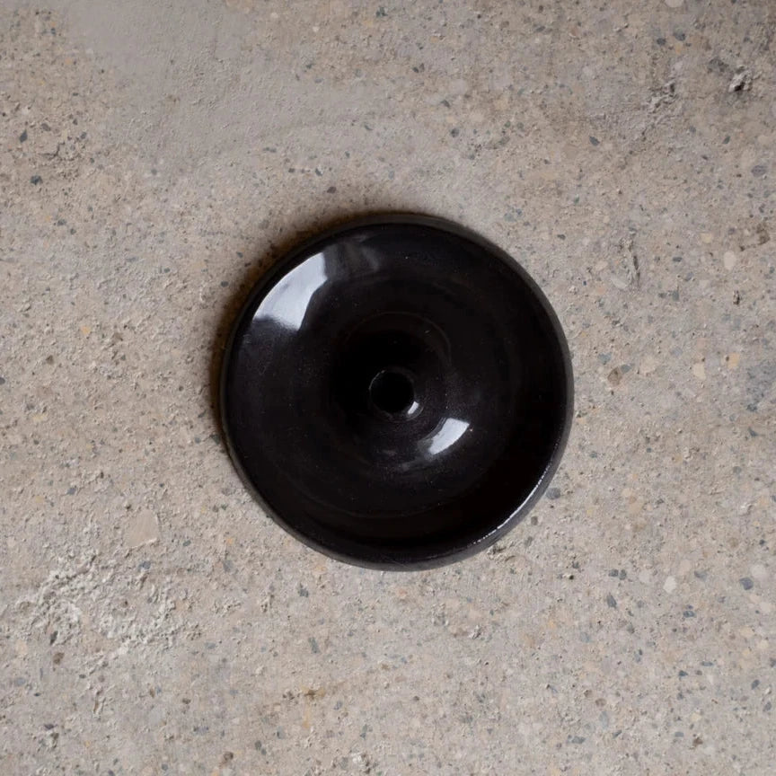 Festive Ceramic Candleholder Glossy Black